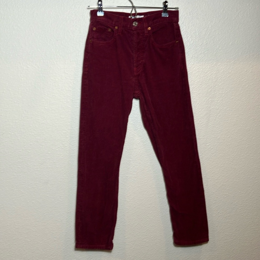 Re/Done Originals Burgundy Corduroy Pants size 25 red high rise made USA women's
